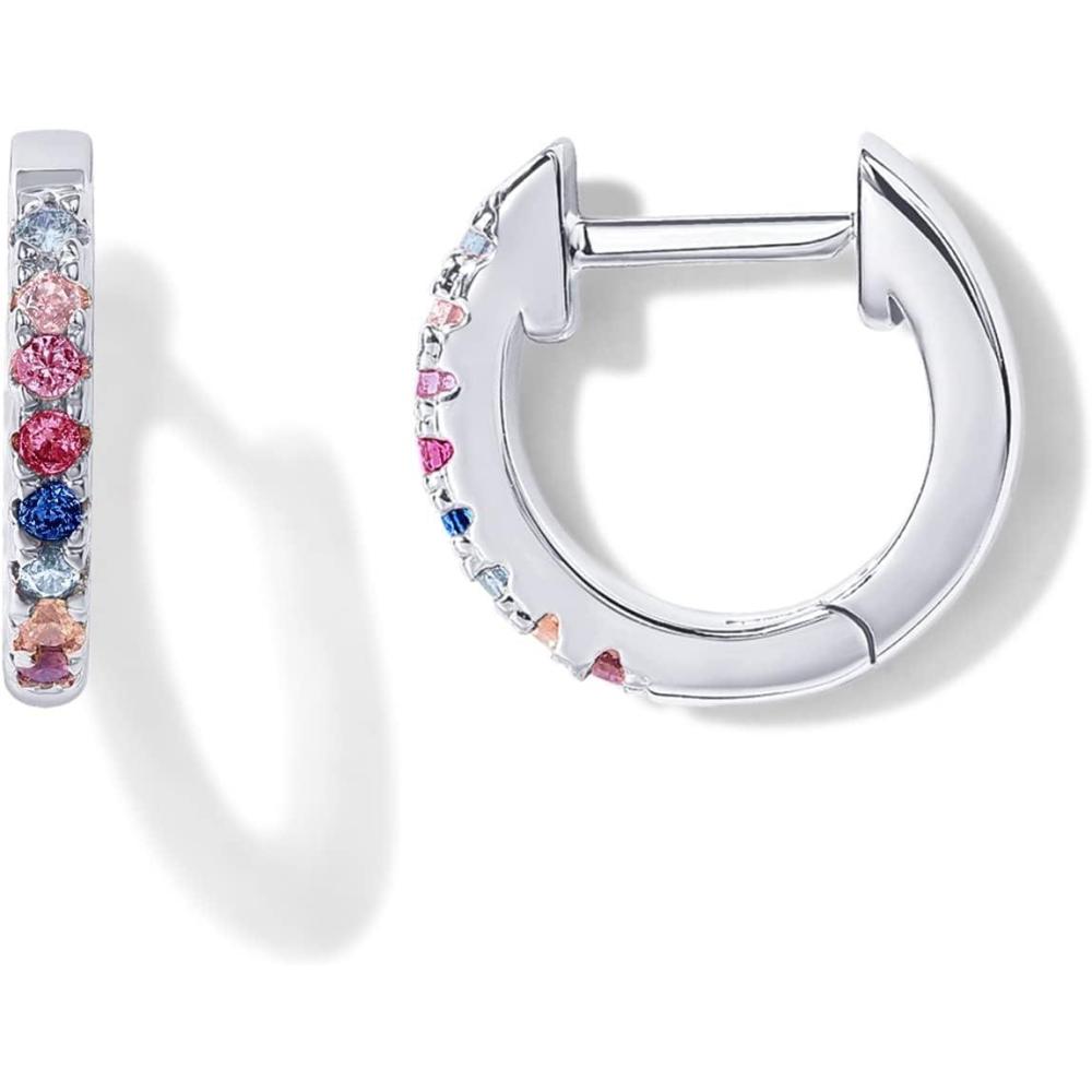 imagePAVOI 14K Gold Plated 925 Sterling Silver Post Huggies  Cubic Zirconia Huggie Earrings for Women  Green Garnet Spinel Blue Black Multicolored StonesMulti Colored