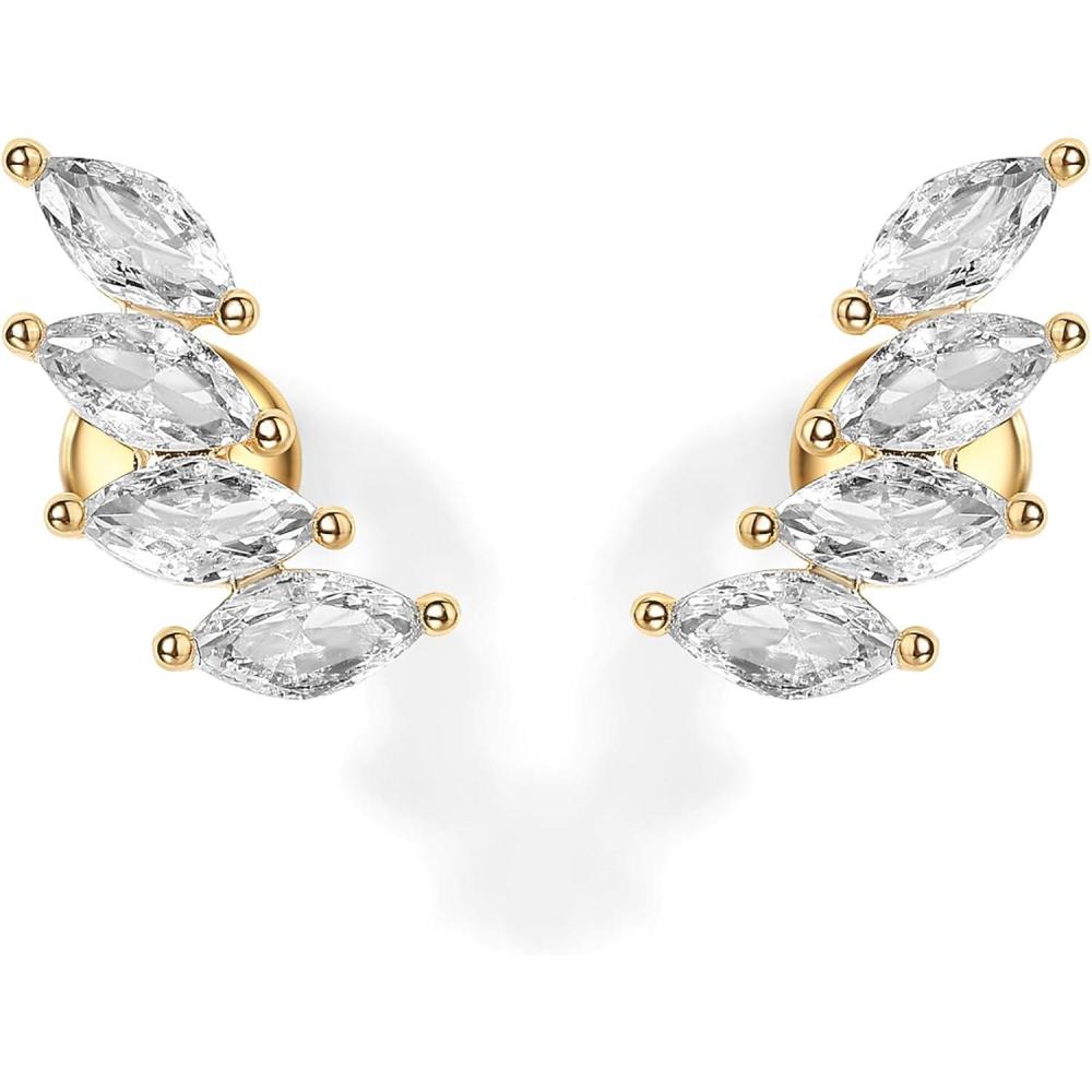 imagePAVOI 14K Gold Plated 925 Sterling Silver Post Navette CZ Crawler Flat Back Earrings for Women  Small Cartilage Cubic Zirconia Stud Earring  Helix Piercing JewelryYellow Gold