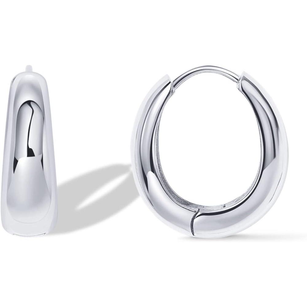 imagePAVOI 14K Gold Plated 925 Sterling Silver Post Small Chunky Hoops Earrings  Thick Lightweight Gold Hoop Earrings for WomenWhite Gold