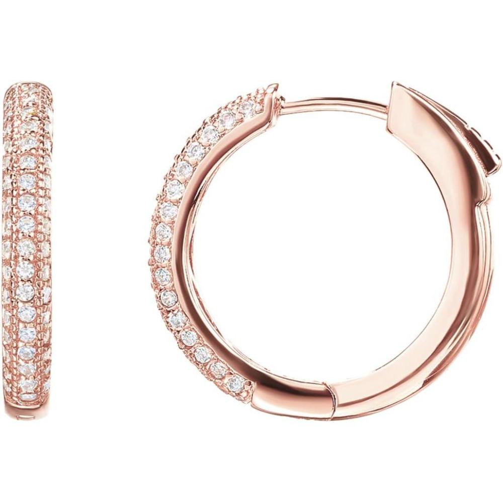 imagePAVOI 14K Gold Plated 925 Sterling Silver Posts Cubic Zirconia Hoop Earrings for Women  Halo CZ Gold Huggie HoopsRose Gold