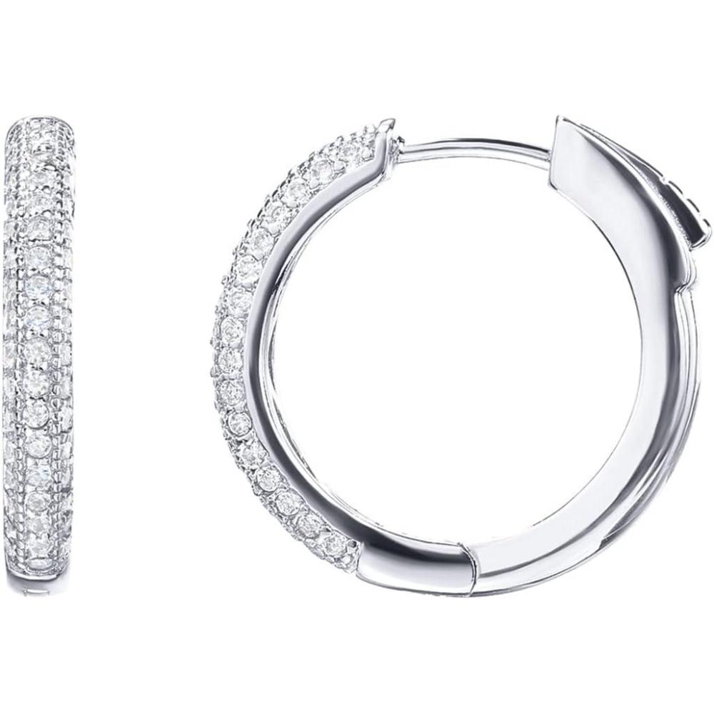 imagePAVOI 14K Gold Plated 925 Sterling Silver Posts Cubic Zirconia Hoop Earrings for Women Halo CZ Gold Huggie HoopsWhite Gold