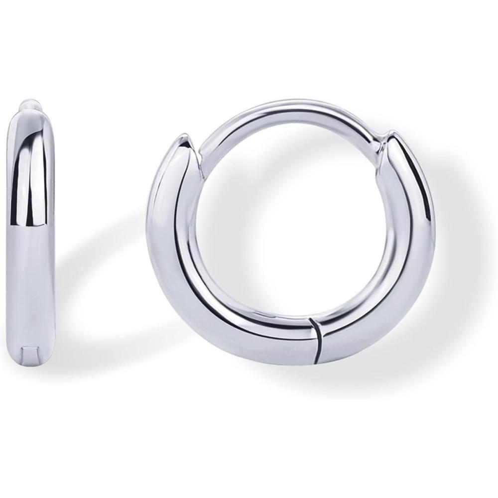 imagePAVOI 14K Gold Plated 925 Sterling Silver Posts Cubic Zirconia Mini Huggie Earrings for Women  Tiny Cartilage Helix Huggie Hoop EarringsPlain