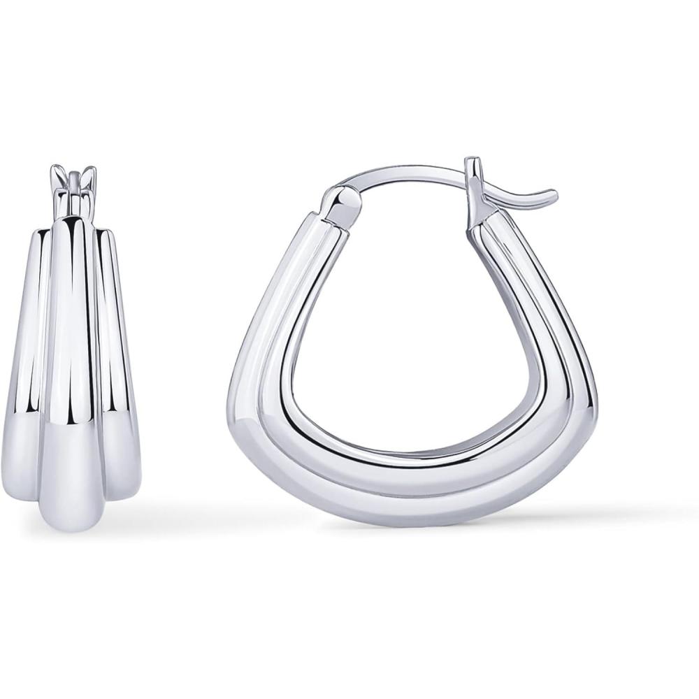 imagePAVOI 14K Gold Plated 925 Sterling Silver Posts Geometric Hoop Earrings for Women  Trendy Geo Long Oval UShaped Link Triangle Huggie Hoops EarringTriple