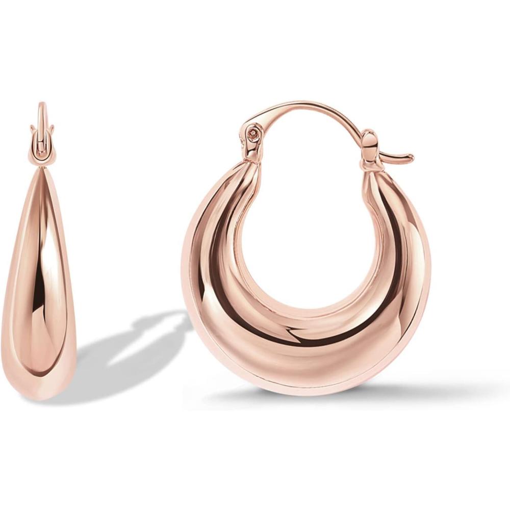 imagePAVOI 14K Gold Plated 925 Sterling Silver Posts Oval Chunky Hoop Earrings for Women  Trendy Statement Thick Gold Hoops  Lightweight Dangle EarringsRose Gold