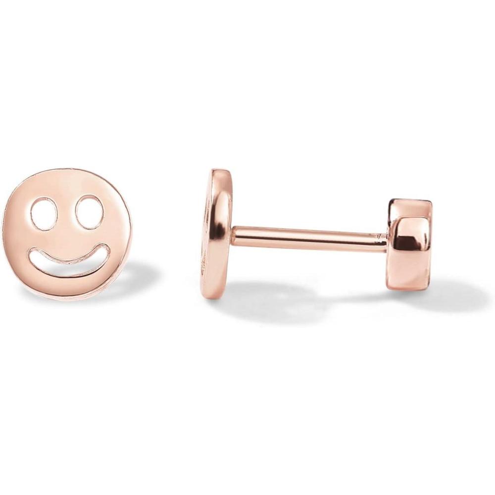 imagePAVOI 14K Gold Plated 925 Sterling Silver Posts Pair of Flat Back Stud Earrings for Women  Cartilage Helix Piercing  Heart Moon Snake Smiley Butterfly Yin and Yang North Star EarringSmiley