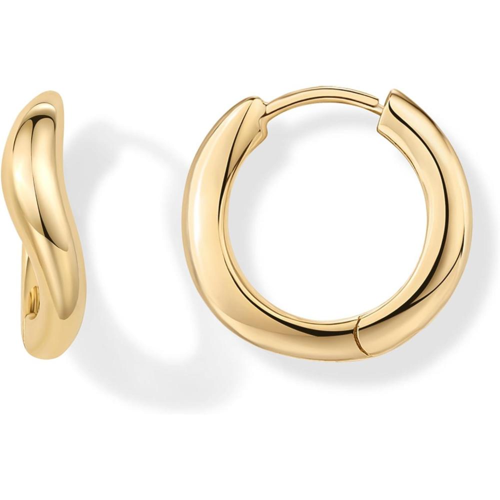 imagePAVOI 14K Gold Plated 925 Sterling Silver Posts Wavy Huggie Hoops  Twisted Wave Hoop Earrings for WomenYellow Gold