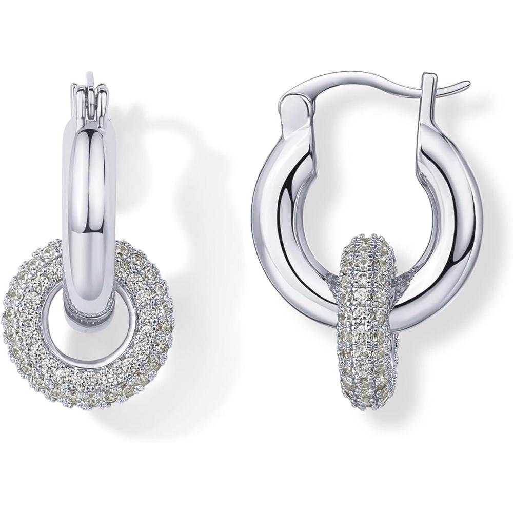 imagePAVOI 14K Gold Plated Convertible Chunky Hoop and Huggie Earrings Cubic Zirconia CZ Drop Dangle Earrings for WomenWhite Gold