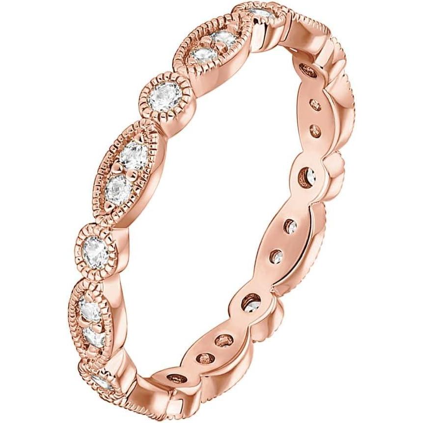 imagePAVOI 14K Gold Plated Cubic Zirconia Band Round Milgrain Eternity Bands Gold Rings for WomenRose Gold