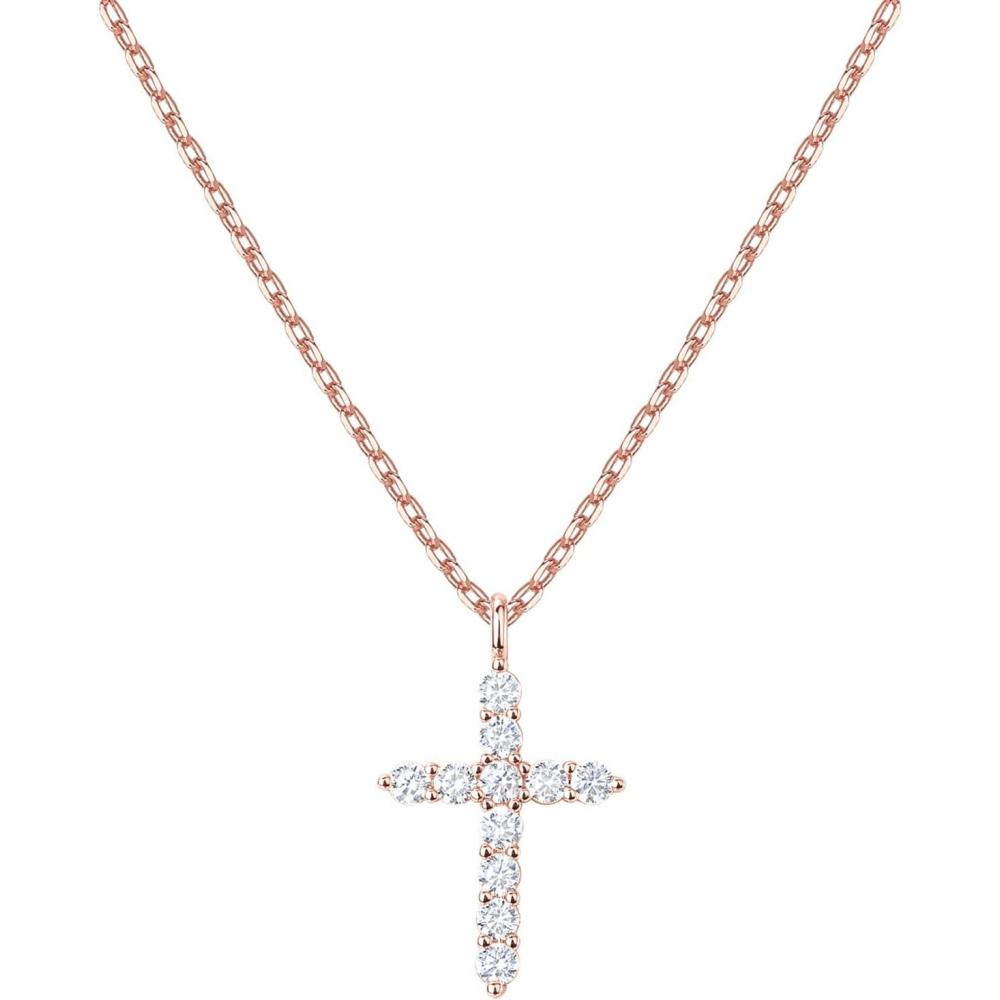 imagePAVOI 14K Gold Plated Cubic Zirconia Cross Necklace for Women  Cross Faith Pendant NecklacesRose Gold