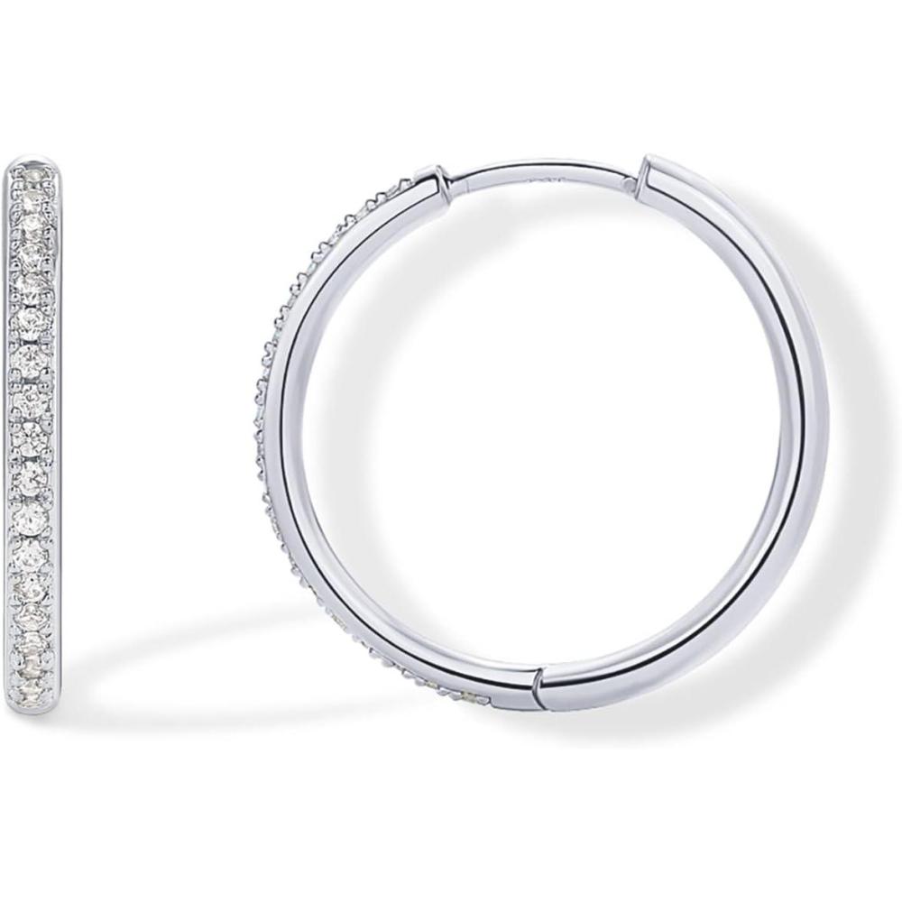 imagePAVOI 14K Gold Plated Cubic Zirconia Hoop Earrings for Women  925 Sterling Silver Posts Trendy Fashion Hinged Gold Earrings for WomenWhite Gold