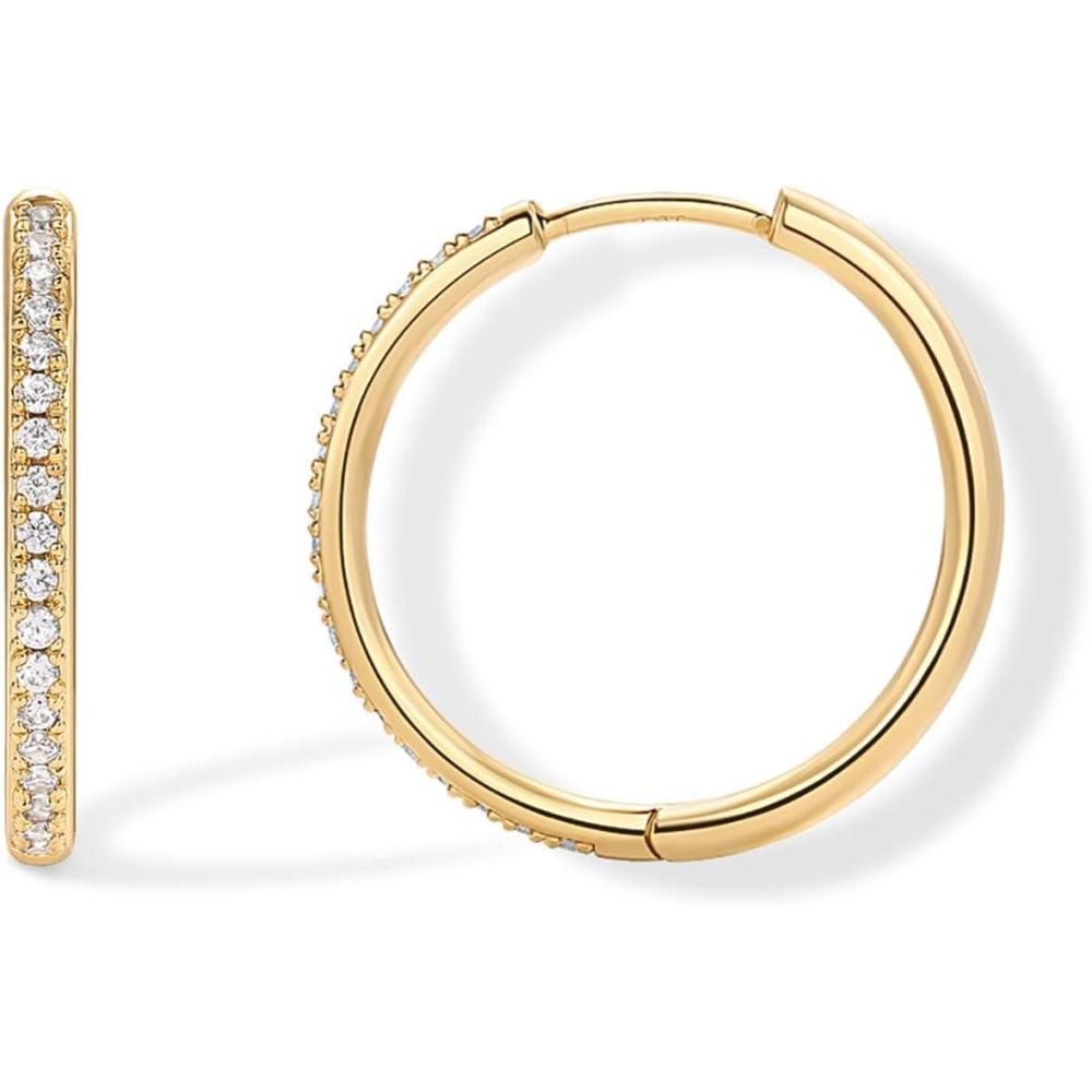 imagePAVOI 14K Gold Plated Cubic Zirconia Hoop Earrings for Women  925 Sterling Silver Posts Trendy Fashion Hinged Gold Earrings for WomenYellow Gold