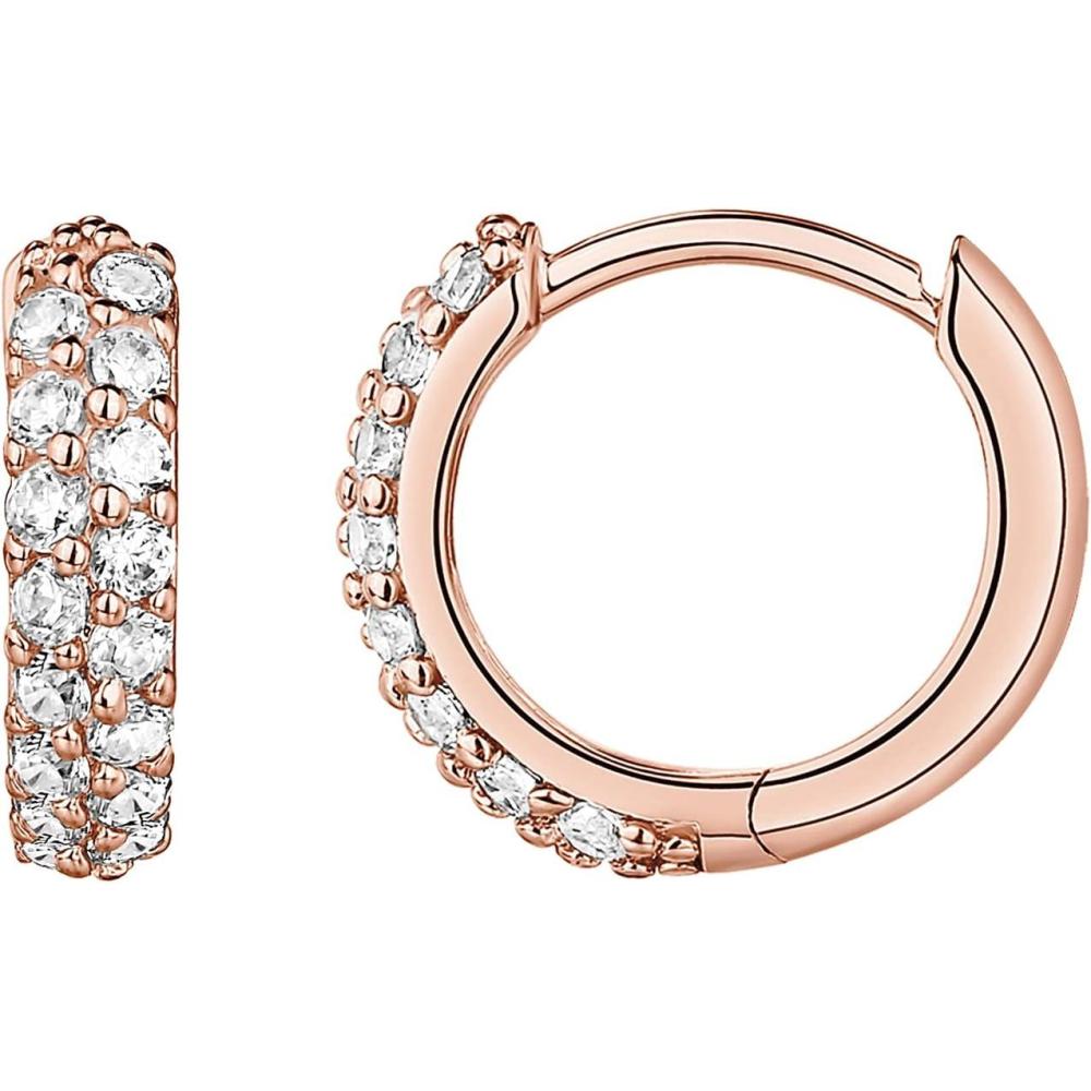 imagePAVOI 14K Gold Plated Cubic Zirconia Huggie Hoop Earrings for Women 925 Sterling Silver Posts Small Round Huggies Stud Earrings for WomenRose Gold