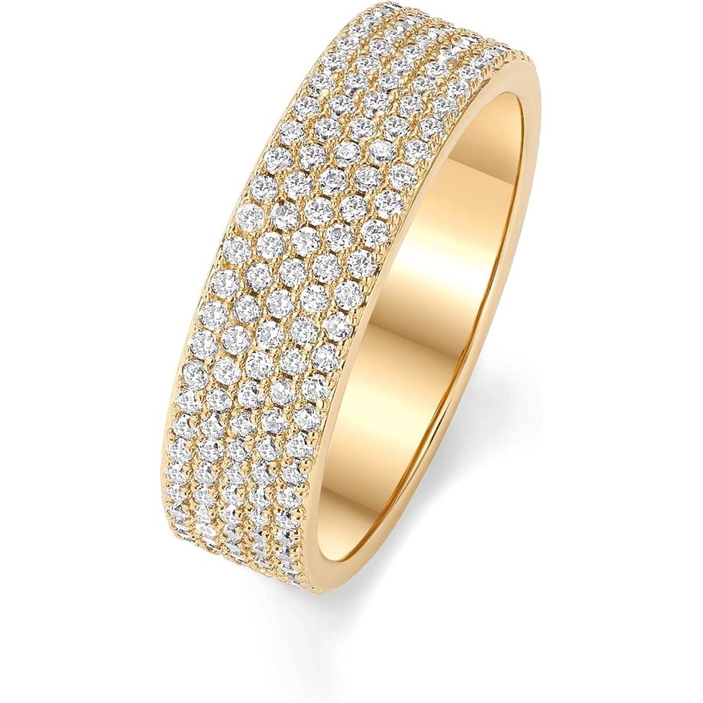 imagePAVOI 14K Gold Plated Cubic Zirconia Wide Eternity Statement Rings  CZ Stackable Wedding Band for WomenYellow Gold