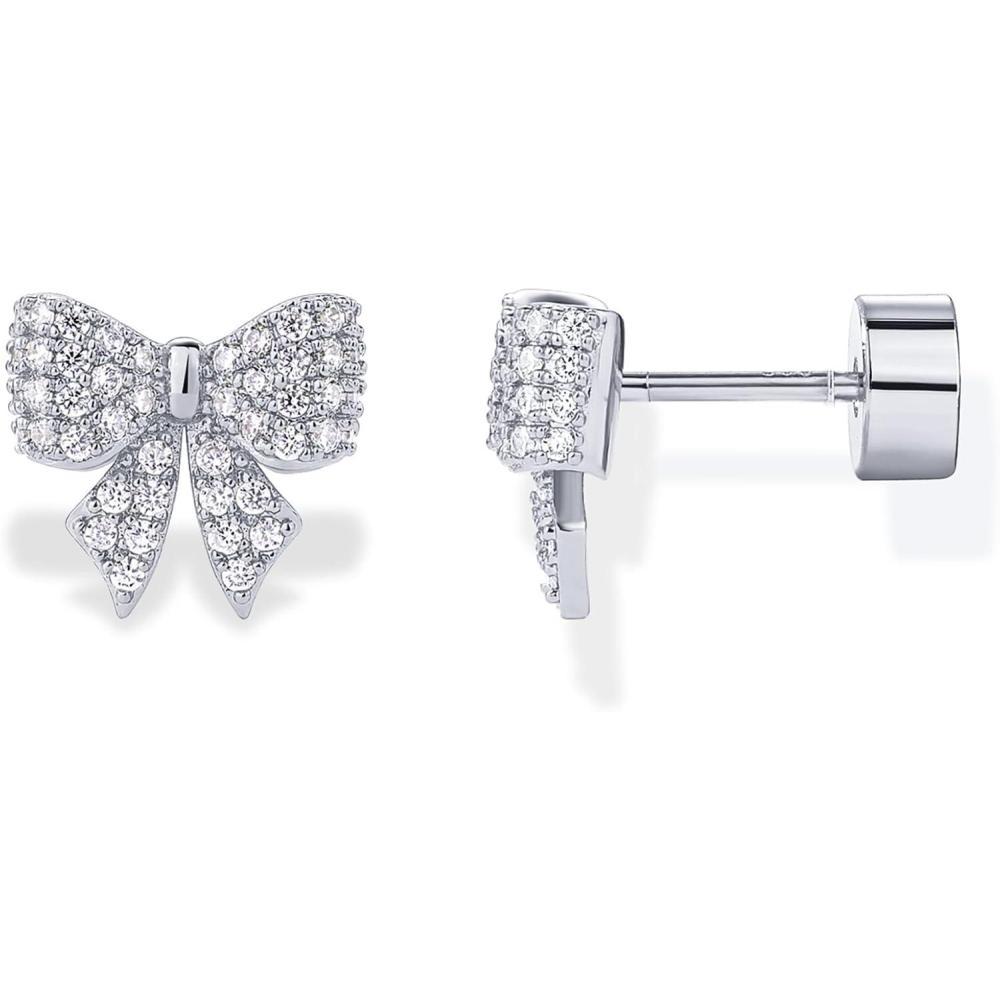 imagePAVOI 14K Gold Plated Dainty Flat Back Earrings for Women  Hypoallergenic 925 Sterling Silver Posts Helix Cartilage Piercing Jewelry  Emoji Motif Bow Celestial Flatback Gold Stud Earrings Screw BackBow