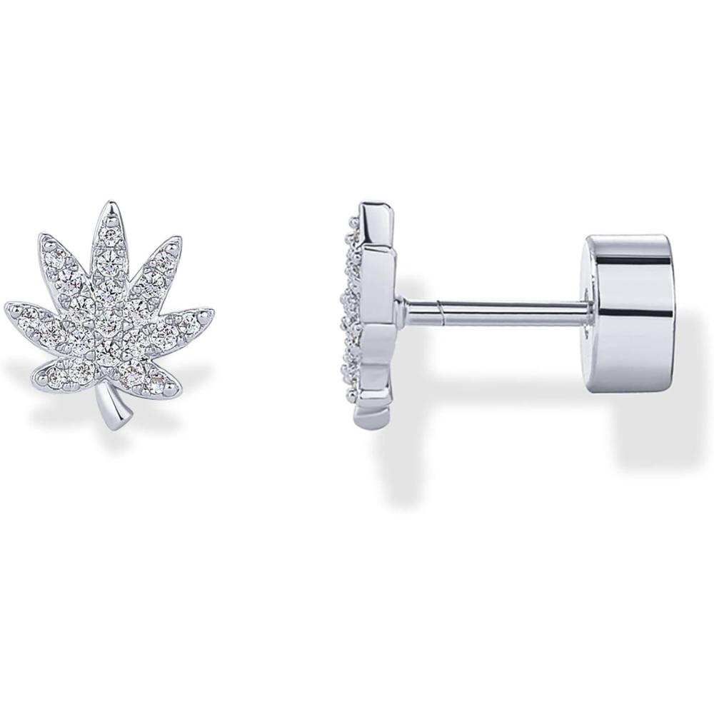 imagePAVOI 14K Gold Plated Dainty Flat Back Earrings for Women Hypoallergenic 925 Sterling Silver Posts Helix Cartilage Piercing Jewelry Emoji Motif Bow Celestial Flatback Gold Stud Earrings Screw BackLeaf