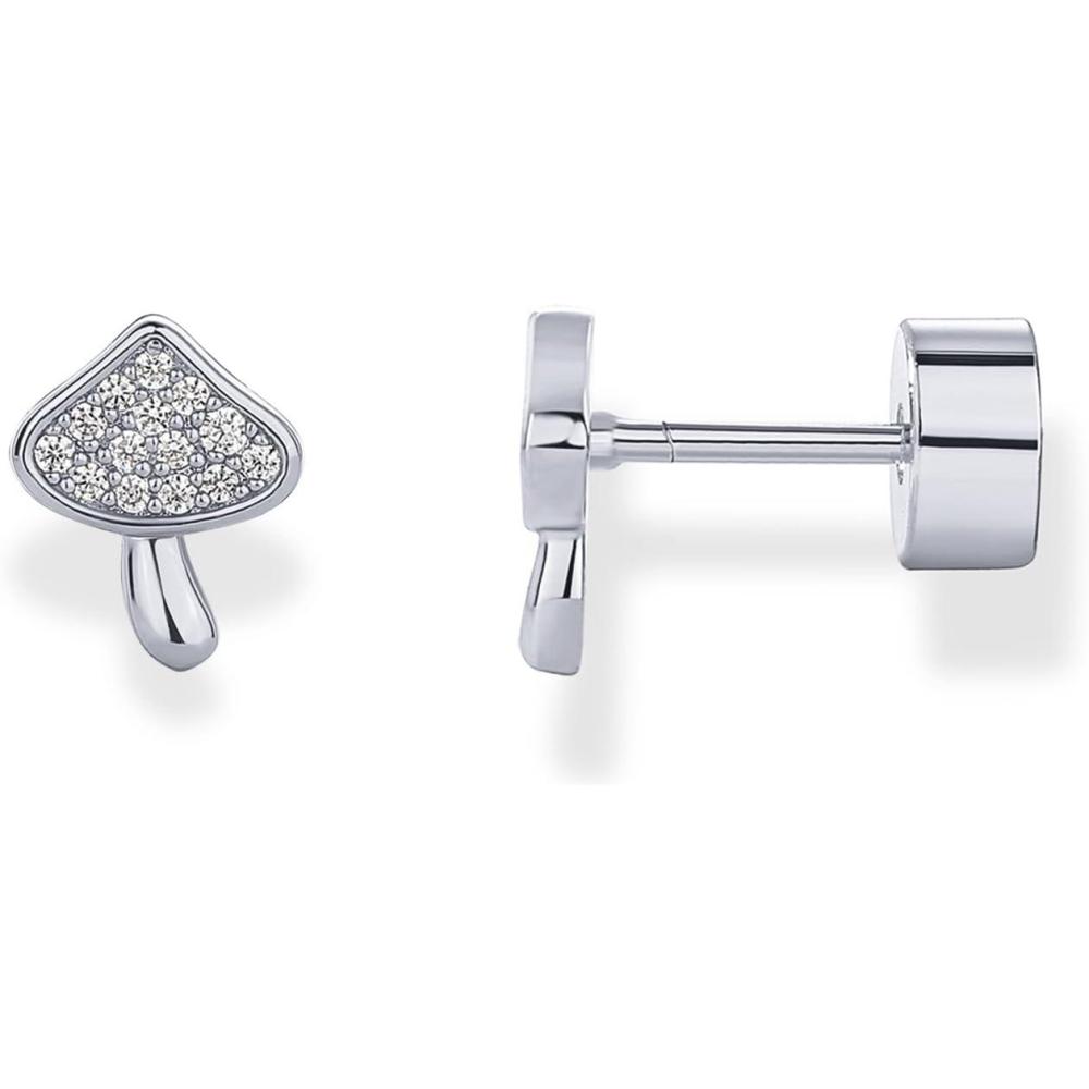 imagePAVOI 14K Gold Plated Dainty Flat Back Earrings for Women  Hypoallergenic 925 Sterling Silver Posts Helix Cartilage Piercing Jewelry  Emoji Motif Bow Celestial Flatback Gold Stud Earrings Screw BackMushroom