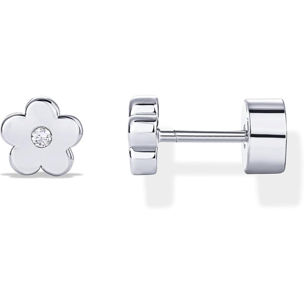 imagePAVOI 14K Gold Plated Dainty Flat Back Earrings for Women Hypoallergenic 925 Sterling Silver Posts Helix Cartilage Piercing Jewelry Emoji Motif Bow Celestial Flatback Gold Stud Earrings Screw BackFlower