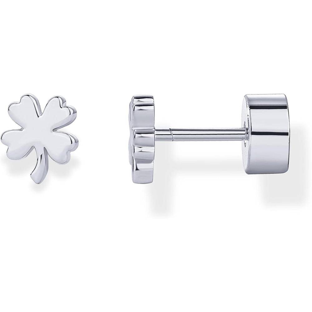 imagePAVOI 14K Gold Plated Dainty Flat Back Earrings for Women Hypoallergenic 925 Sterling Silver Posts Helix Cartilage Piercing Jewelry Emoji Motif Bow Celestial Flatback Gold Stud Earrings Screw BackClover