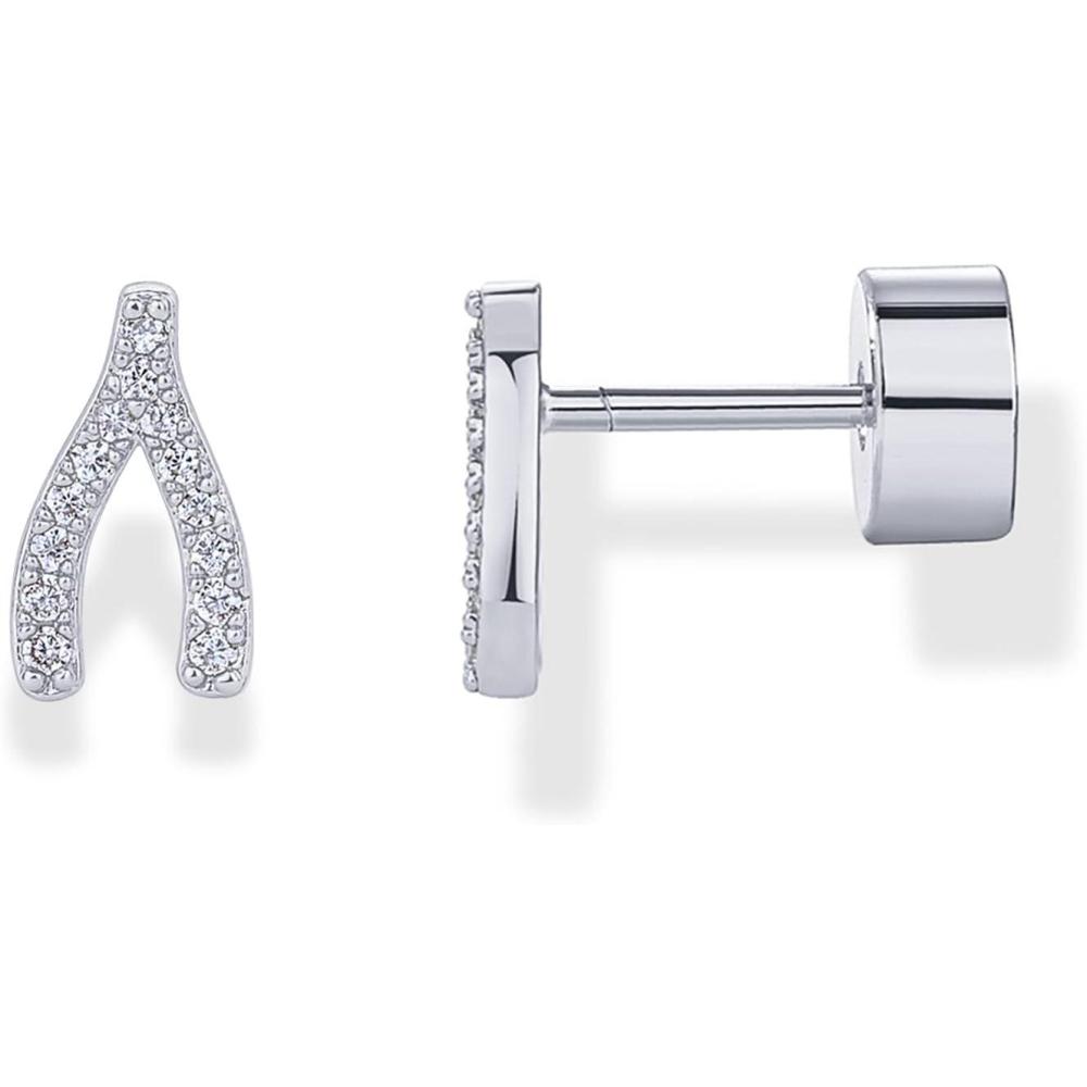 imagePAVOI 14K Gold Plated Dainty Flat Back Earrings for Women Hypoallergenic 925 Sterling Silver Posts Helix Cartilage Piercing Jewelry Emoji Motif Bow Celestial Flatback Gold Stud Earrings Screw BackWishbone