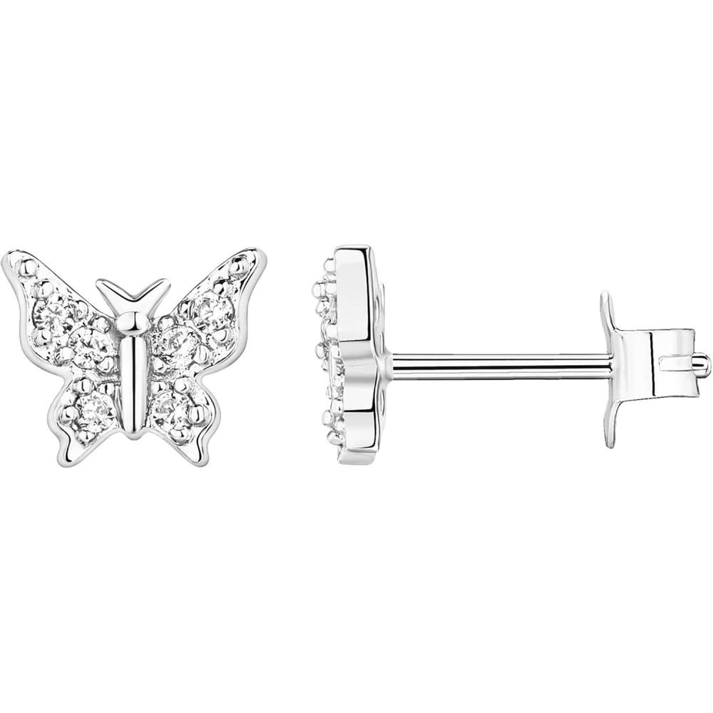 imagePAVOI 14K Gold Plated Dainty Stud Earrings for Women  925 Sterling Silver Posts Earrings with Cubic Zirconia  Celestial Lightning Bolt Moon Star and Flower Gold Jewelry GiftsWhite Gold