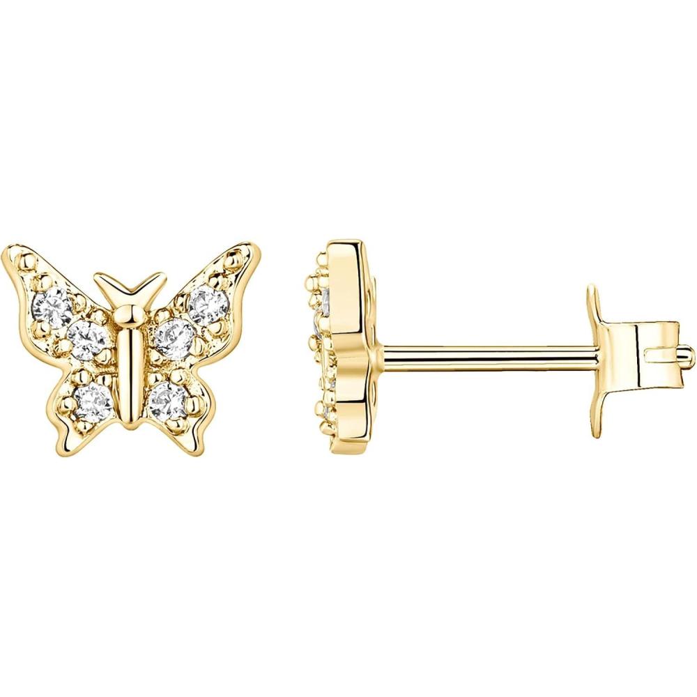 imagePAVOI 14K Gold Plated Dainty Stud Earrings for Women  925 Sterling Silver Posts Earrings with Cubic Zirconia  Celestial Lightning Bolt Moon Star and Flower Gold Jewelry GiftsYellow Gold