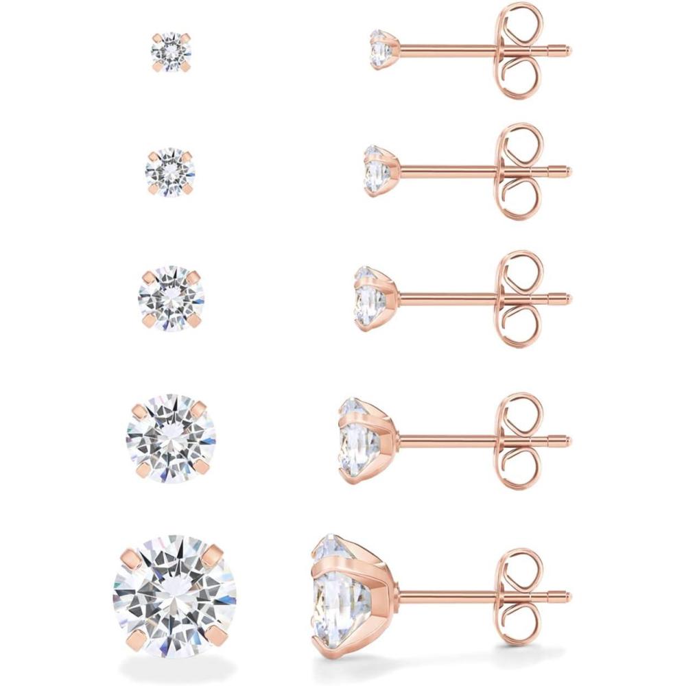 imagePAVOI 14K Gold Plated Five Pairs Stainless Steel Stud Earrings Set for Women  Hypoallergenic 5 Earrings Pack  Premium Cubic Zirconia StudsRose Gold