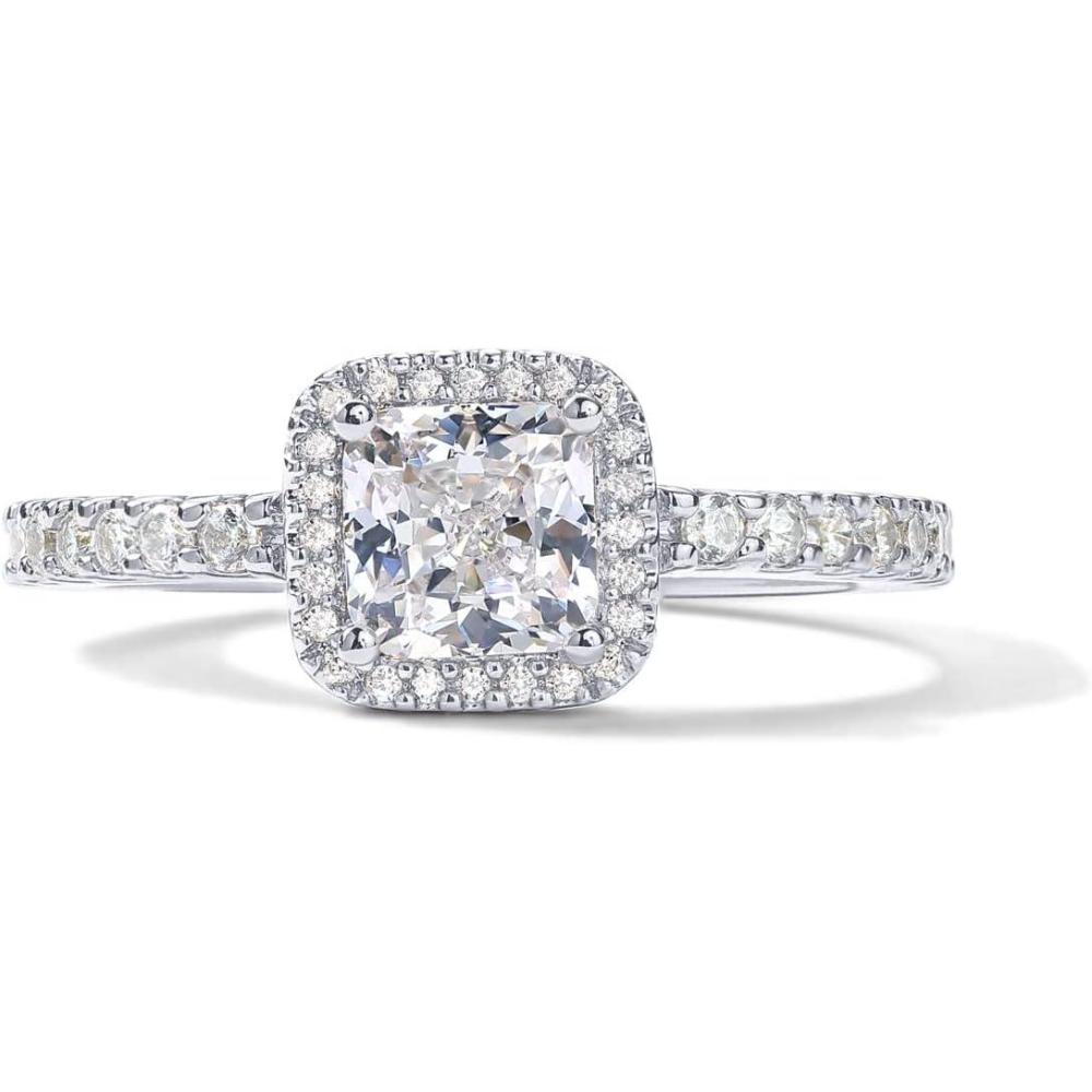 imagePAVOI 14K Gold Plated Halo Ring  Heart Ring for Women  Square Round Promise Rings for HerWhite Gold