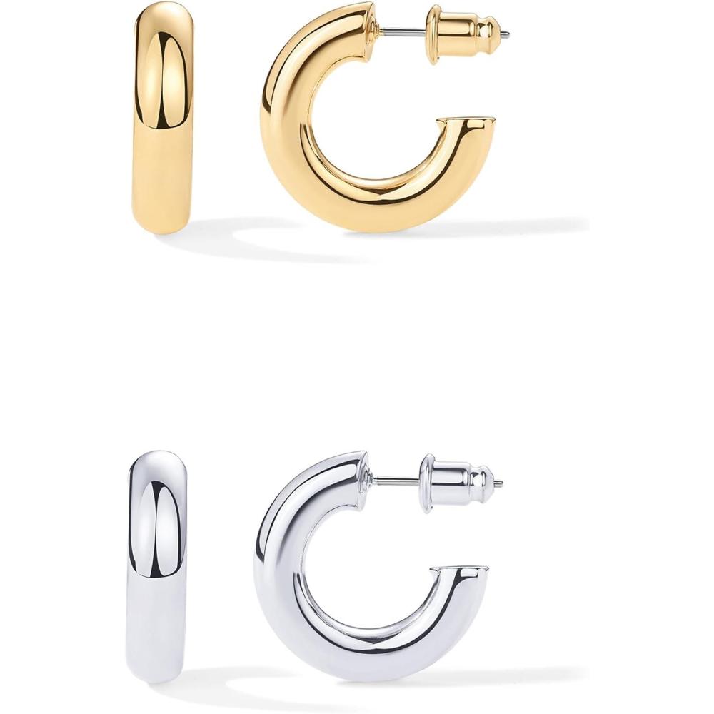 imagePAVOI 14K Gold Plated Lightweight Chunky Open Hoops for Women  Trendy Gold Hoop EarringsPack