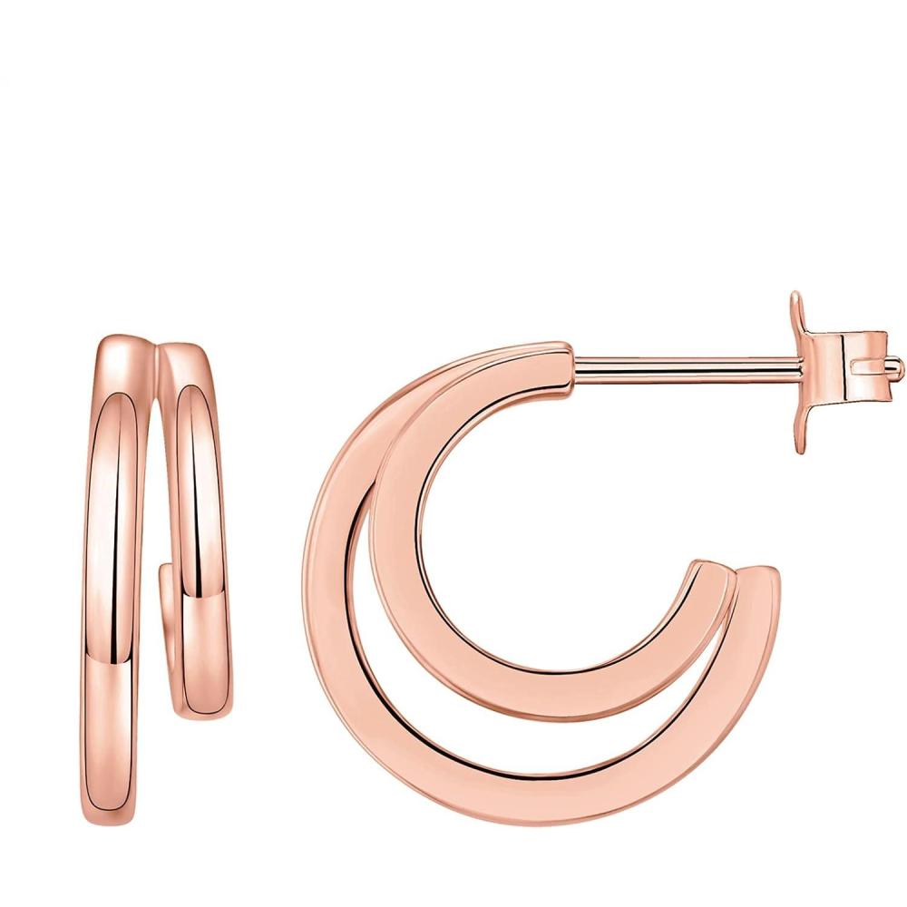 imagePAVOI 14K Gold Plated Multi Huggie Hoop Earrings for Women  925 Sterling Silver Posts Triple Split Hoop Gold Earrings for Women  Trendy Fashion JewelryDouble