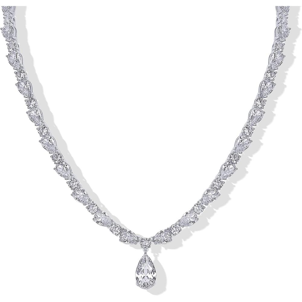 imagePAVOI 14K Gold Plated Pear Tennis Necklaces for Women  Cubic Zirconia Tennis Necklace with Drop for Brides ampamp Bridesmaids  Cute Simulated Diamond Chain Trendy Wedding JewelryWhite Gold