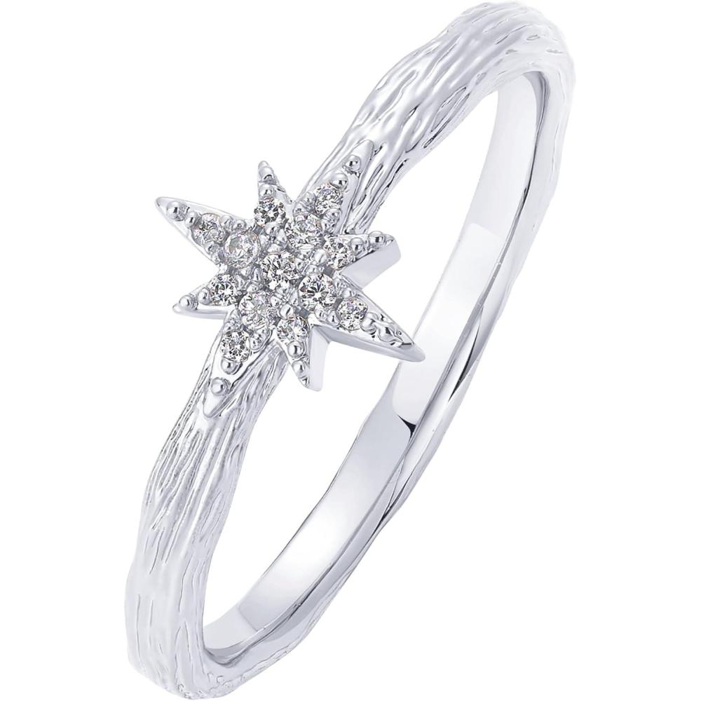 imagePAVOI 14K Gold Plated Pearl Hammered Ring for Women  Dainty Elegant Stackable Cubic Zirconia Thin Band for WomenWhite Gold