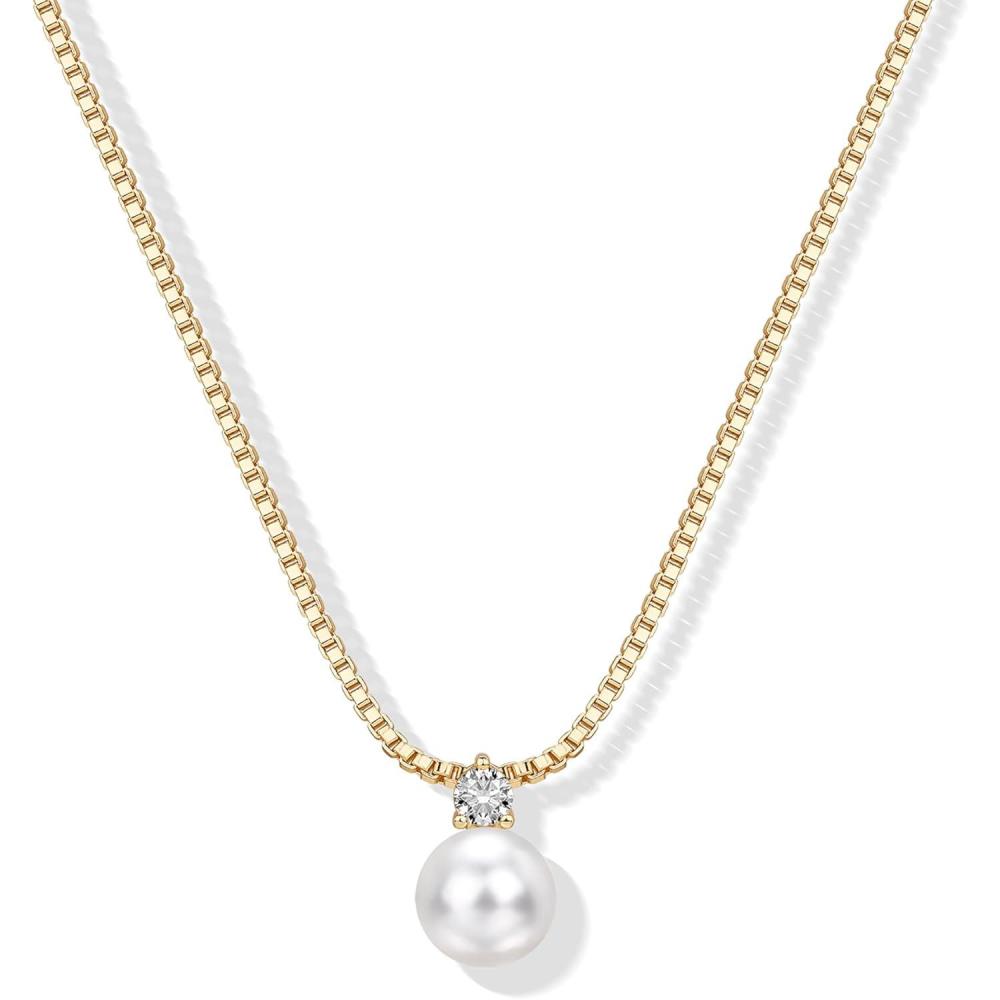 imagePAVOI 14K Gold Plated Pearl Pendant Necklaces for Women  Dainty Pearl Necklace Drop with Cubic Zirconia  Simple Wedding Jewelry for Brides ampamp BridesmaidsYellow Gold