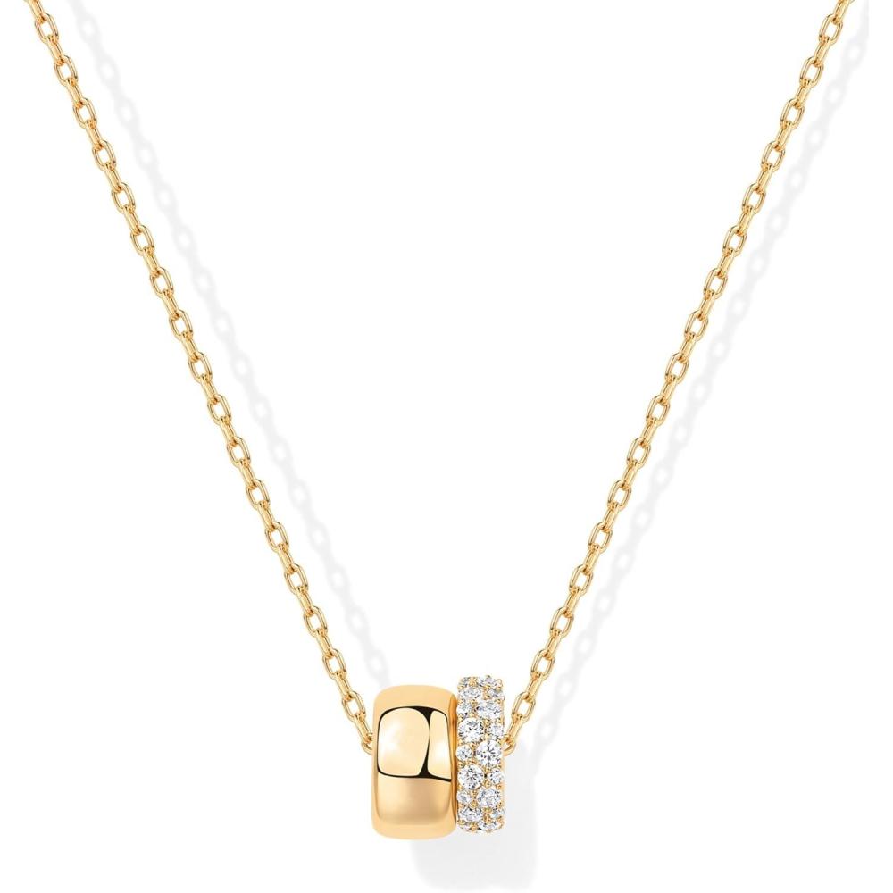 imagePAVOI 14K Gold Plated Pendant Necklace for Women  Two Distinct Rondelle Pendants with Cubic Zirconia  Sliding Chain Pendant  Trendy Fashion JewelryYellow Gold