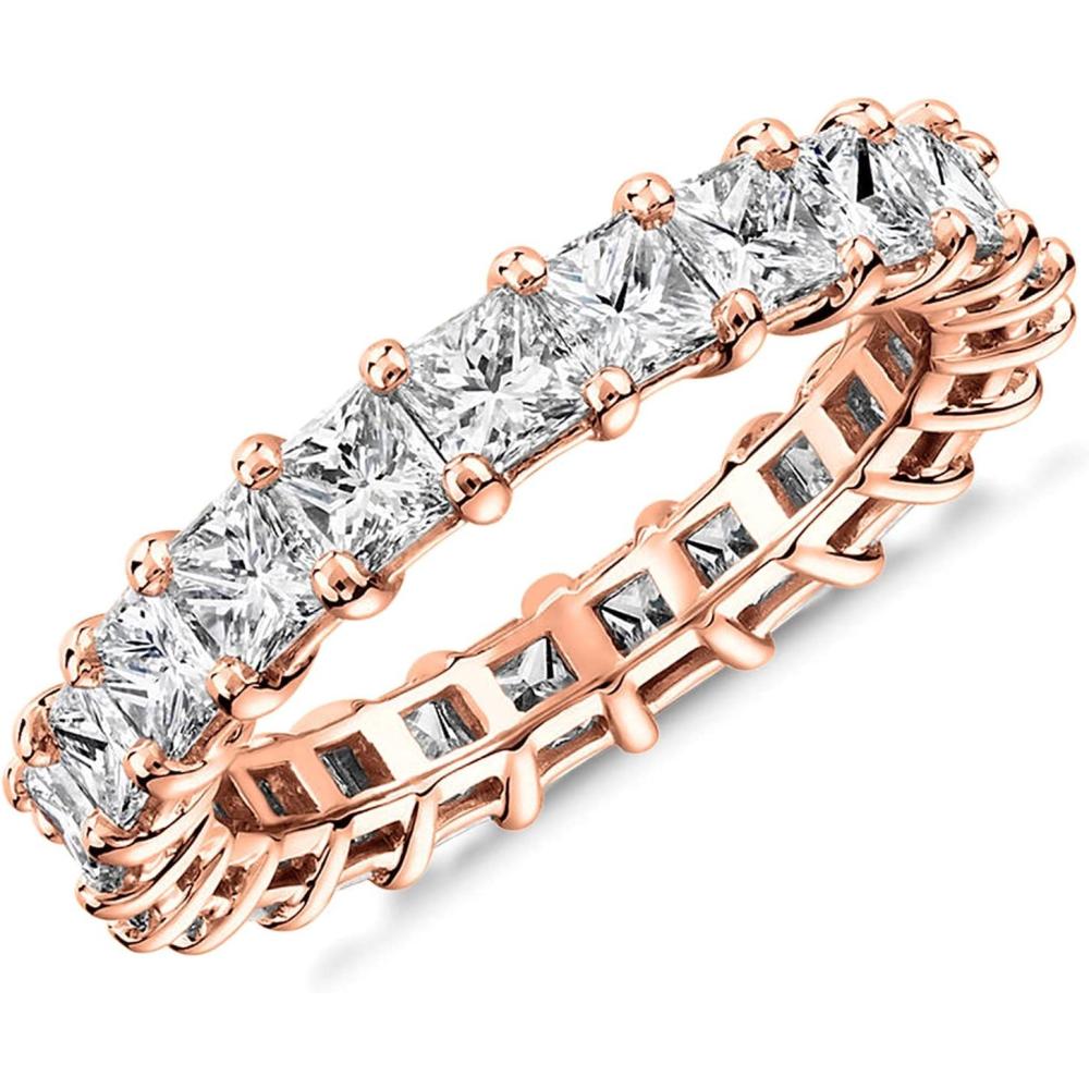 imagePAVOI 14K Gold Plated Rings with Cubic Zirconia Love and Stackable 3mm Princess Cut Rings for WomenRose Gold