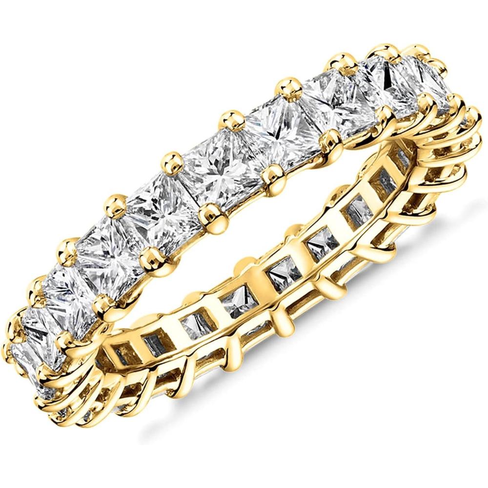 imagePAVOI 14K Gold Plated Rings with Cubic Zirconia Love and Stackable 3mm Princess Cut Rings for WomenYellow Gold