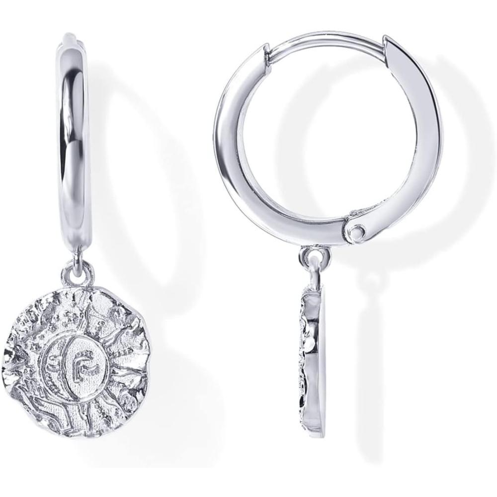 imagePAVOI 14K Gold Plated S925 Sterling Silver Post Lightweight Drop Dangle Huggie Hoop Earrings for Women  Star Lock Pearl Cross Lightening Coin  Dainty EarringsWhite Gold