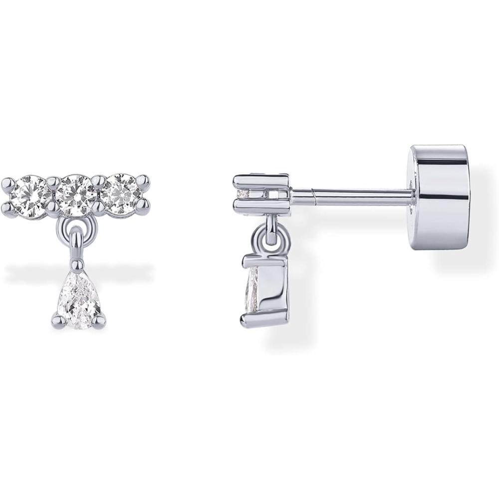 imagePAVOI 14K Gold Plated Sentimental Dangle Flat Back Earrings for Women  Helix and Cartilage Pearl Cluster Triangle Lotus Pear Marquise Cubic Zirconia Screw Back Earring PairCluster