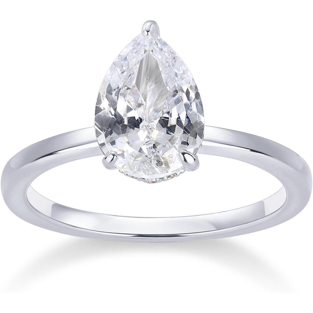 imagePAVOI 14K Gold Plated Simple 25CT Pear Cubic Zirconia Hidden Halo Eternity Ring Fake Bridal Wedding Promise Statement  Engagement Ring for WomenWhite Gold