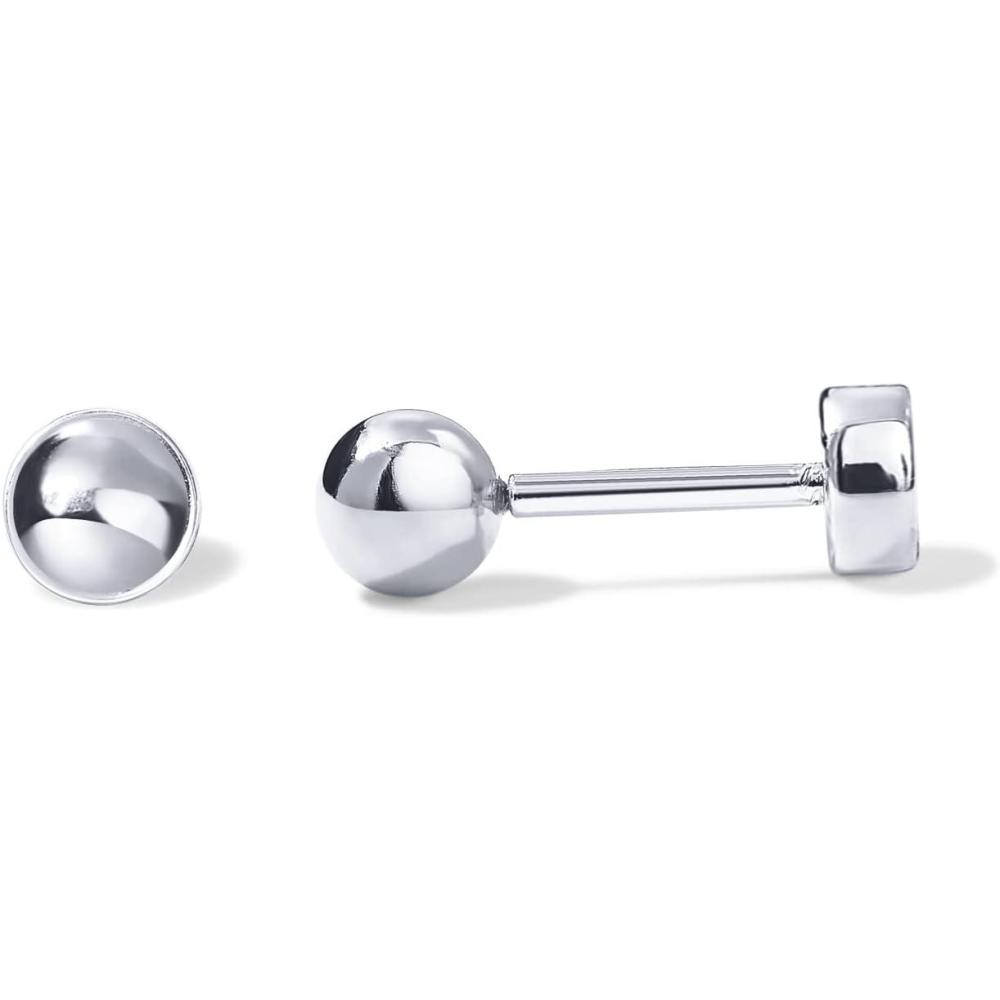 imagePAVOI 14K Gold Plated Solid 925 Sterling Silver Posts Dainty Ball Stud Flatback Earrings for Women  Cartilage Helix Piercing Jewelry  Small Screwbacks Stud Earrings for WomenWhite Gold