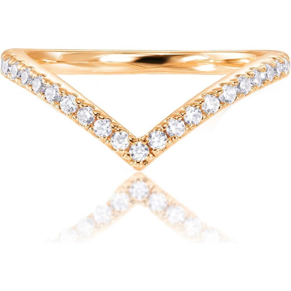imagePAVOI 14K Gold Plated Sparkling Wishbone V Ring for Women with Cubic ZirconiaYellow Gold