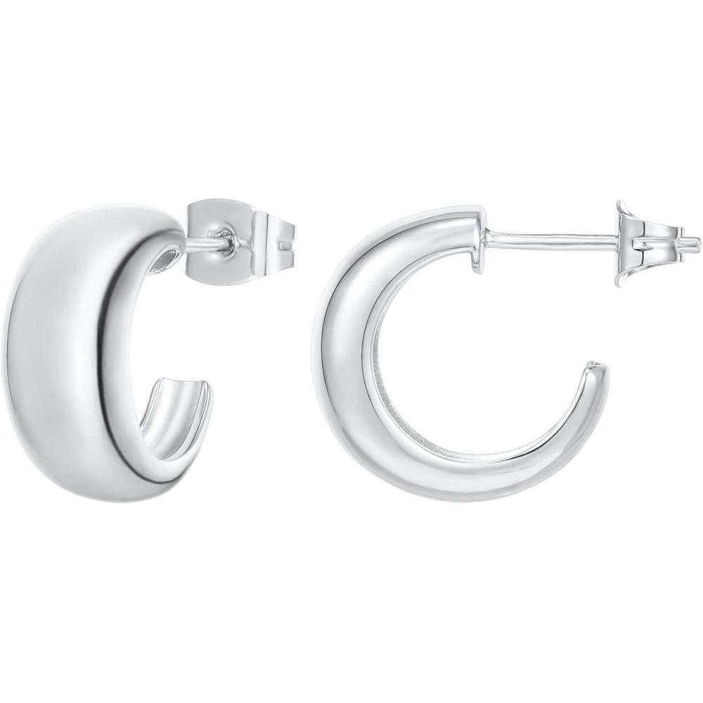 imagePAVOI 14K Gold Plated Thick Dome Huggie Earrings for Women 925 Sterling Silver Posts Small Wide Round Hoop EarringsWhite Gold