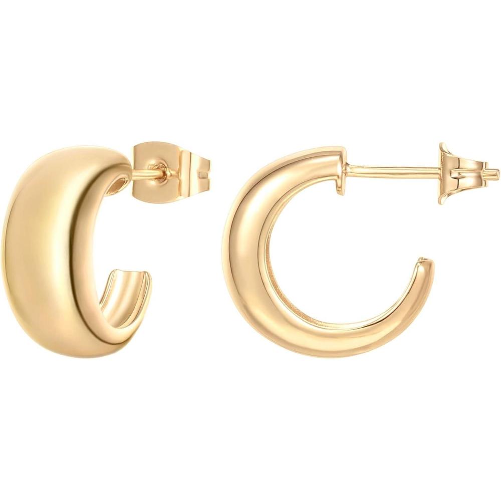 imagePAVOI 14K Gold Plated Thick Dome Huggie Earrings for Women  925 Sterling Silver Posts Small Wide Round Hoop EarringsYellow Gold