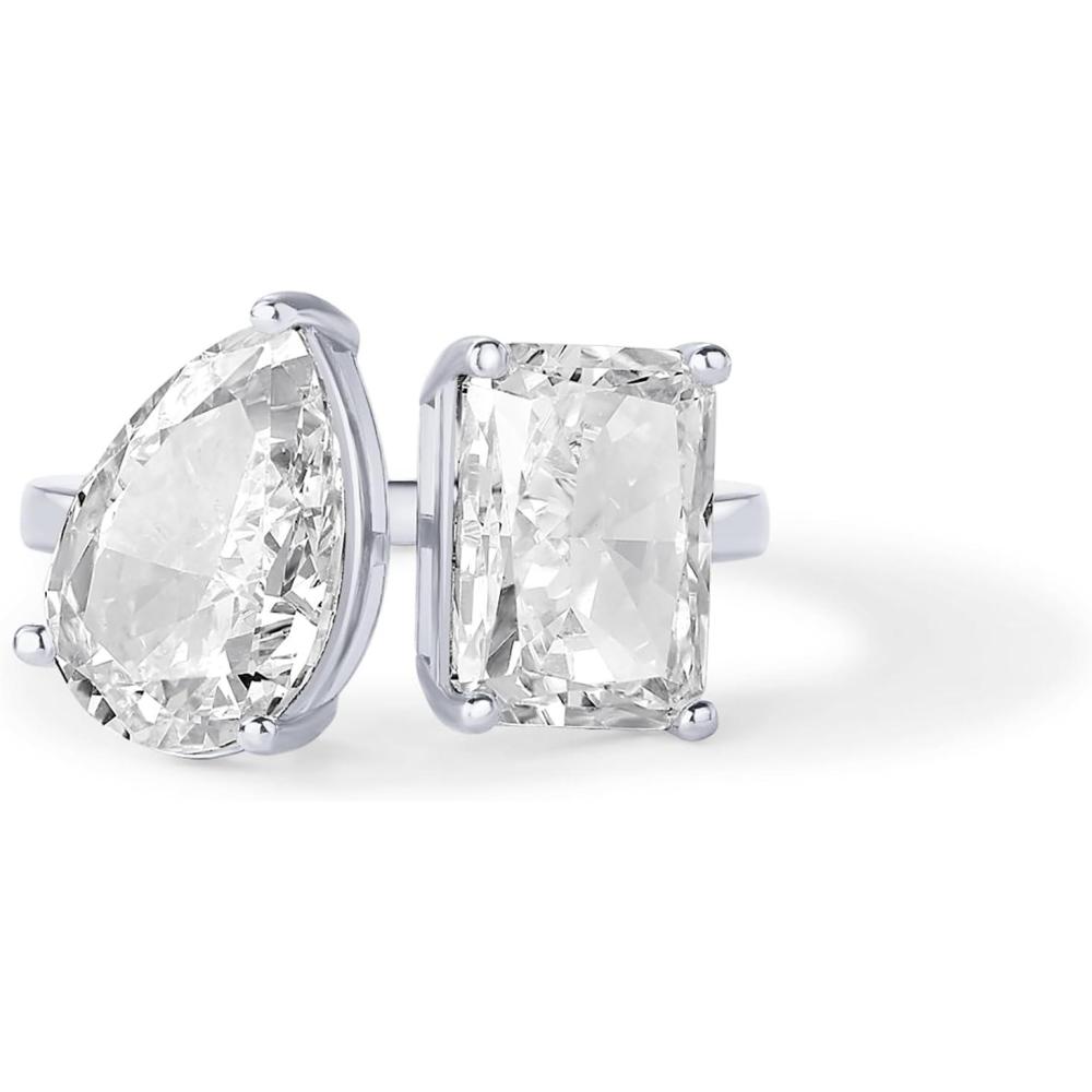 imagePAVOI 14K Gold Plated Toi Et Moi RadiantCut PearShaped Cubic Zirconia Fake Wedding Engagement Ring for Women  Statement Promise RingWhite Gold