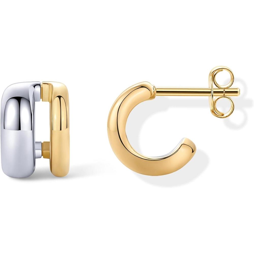imagePAVOI 14K Gold Plated and Rhodium Plated Two Tone Multihoop Double Hoop Geometric Earrings for Women  Mixed Metals Huggie Multi Earring Statement PairDouble Hoop