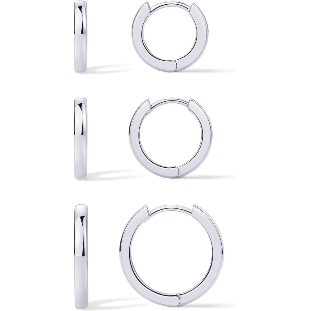 imagePAVOI 18K Gold Plated 925 Sterling Silver Posts 3 Pairs Hoop Earrings Set for Women  Huggie Earring PackPlain