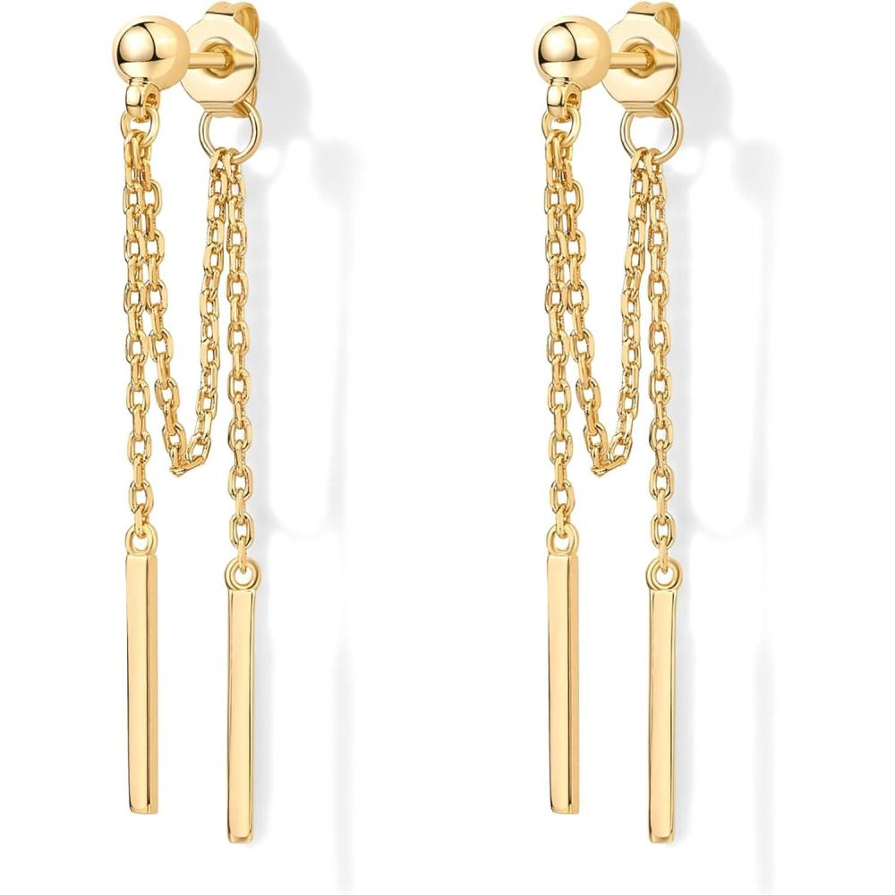 imagePAVOI 18K Gold Plated 925 Sterling Silver Posts Drop Dangle Chain Earrings for Women  Dangling Chain Studs  Cubic Zirconia Ball Threader Earscapes EarringsYellow Gold