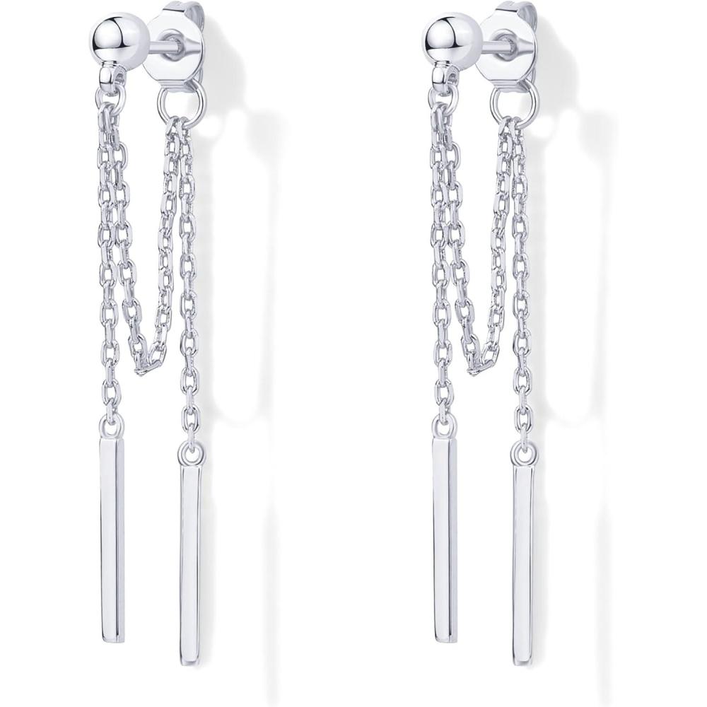 imagePAVOI 18K Gold Plated 925 Sterling Silver Posts Drop Dangle Chain Earrings for Women  Dangling Chain Studs  Cubic Zirconia Ball Threader Earscapes EarringsWhite Gold