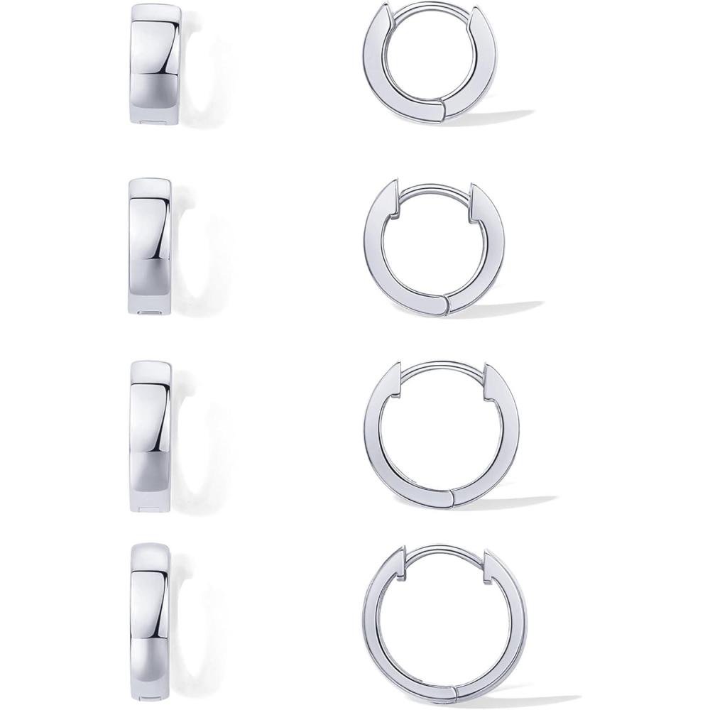 imagePAVOI 18K Gold Plated 925 Sterling Silver Posts Small Hoop Earrings for Women  Trendy Geometric Plain Chunky Huggie Earscape Piercing Pack  Everyday Gold Hoop Earrings Set4Piece Set