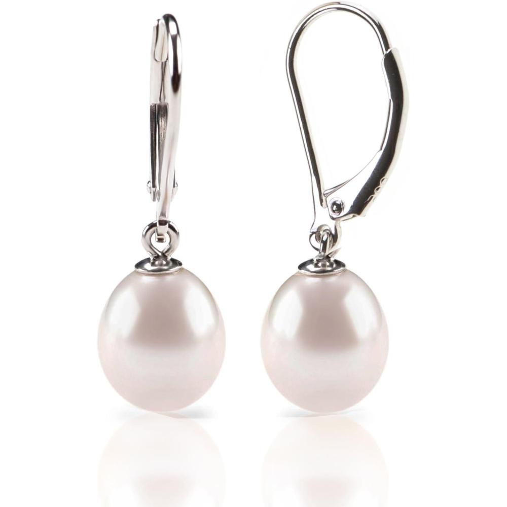 imagePAVOI Handpicked AAA Quality Freshwater Cultured Pearl Earrings Leverback Dangle Stud Pearl EarringsWhite Gold
