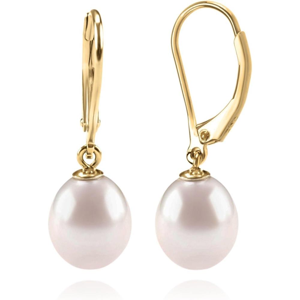 imagePAVOI Handpicked AAA Quality Freshwater Cultured Pearl Earrings Leverback Dangle Stud Pearl EarringsYellow Gold